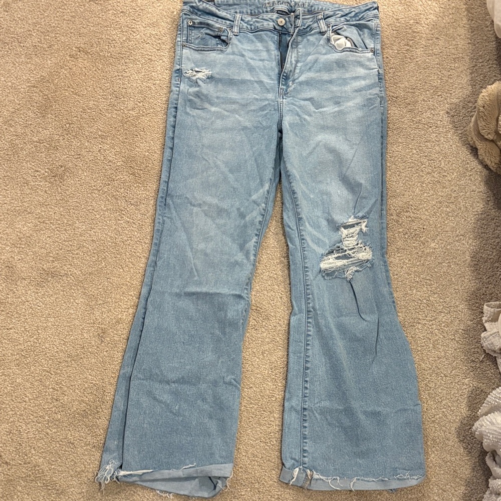 American Eagle Outfitters Light Wash Distressed Wide-Leg Jeans